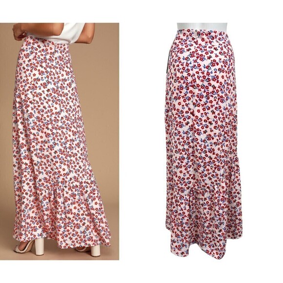 Lulus Size M Wandering Wonder Cotton Red High Rise Floral Maxi NEW Skirt Party - Picture 12 of 12